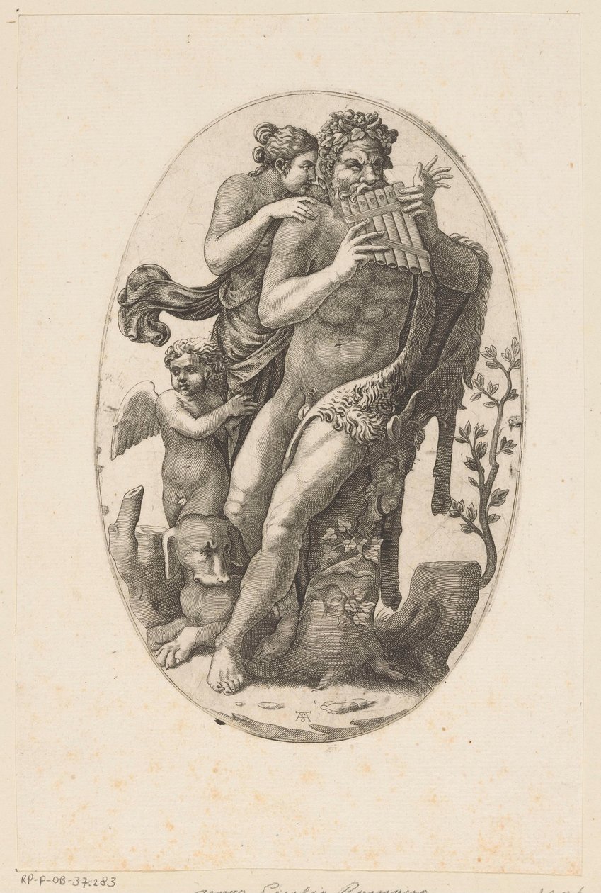 Satyr with Pan Flute and a Nymph by Adamo Scultori