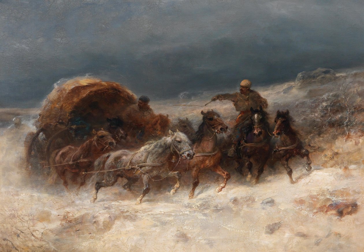 Geldings in a Winter Landscape by Adolf Schreyer