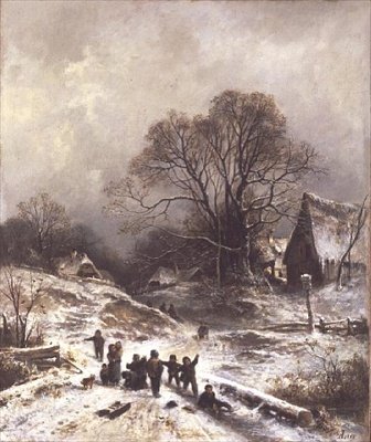 Children playing in the snow by Adolf Heinrich Lier