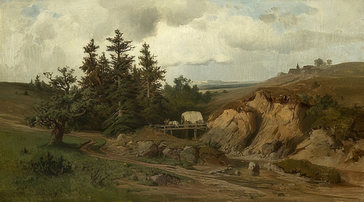 Landscape with a Wooden Bridge. 1858 by Adolf Kosárek