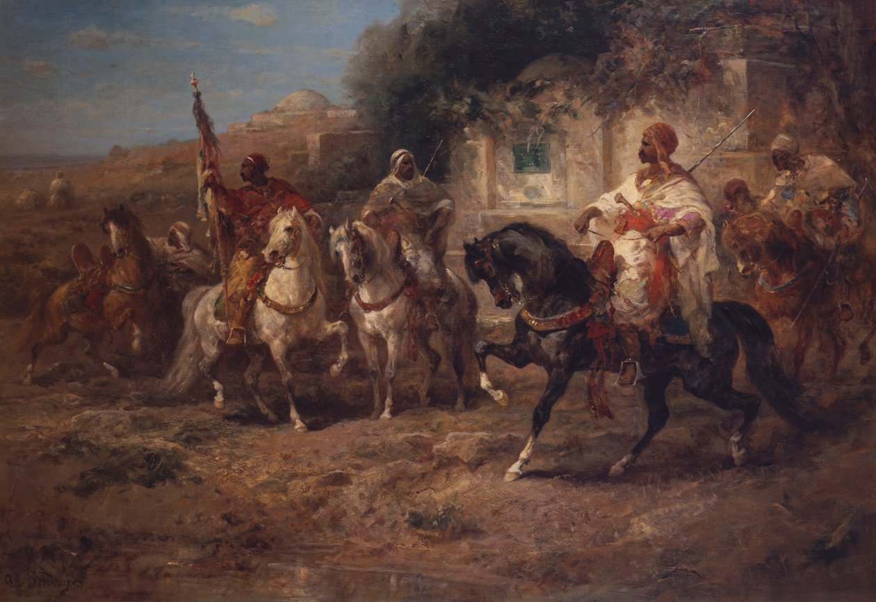 Arab Horsemen by a Fountain by Adolf Schreyer