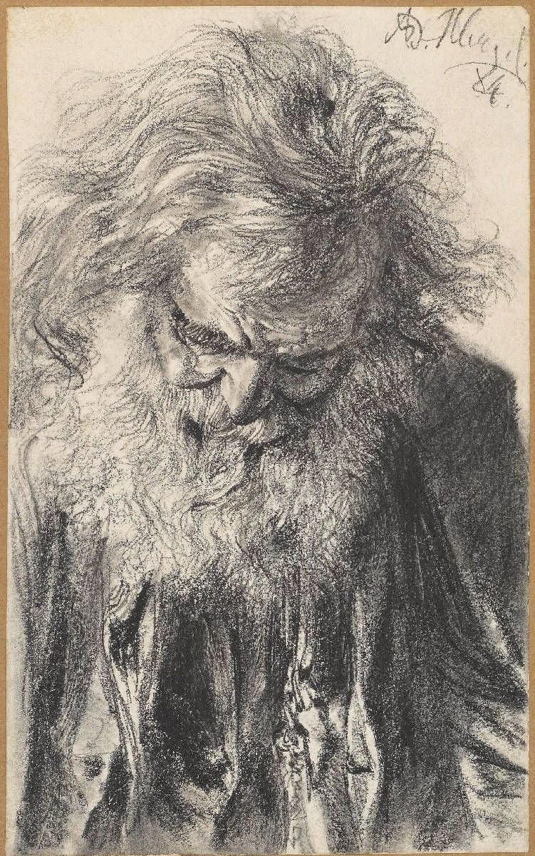 Half-Figure of a Bearded Old Man with Bowed Head by Adolph Menzel