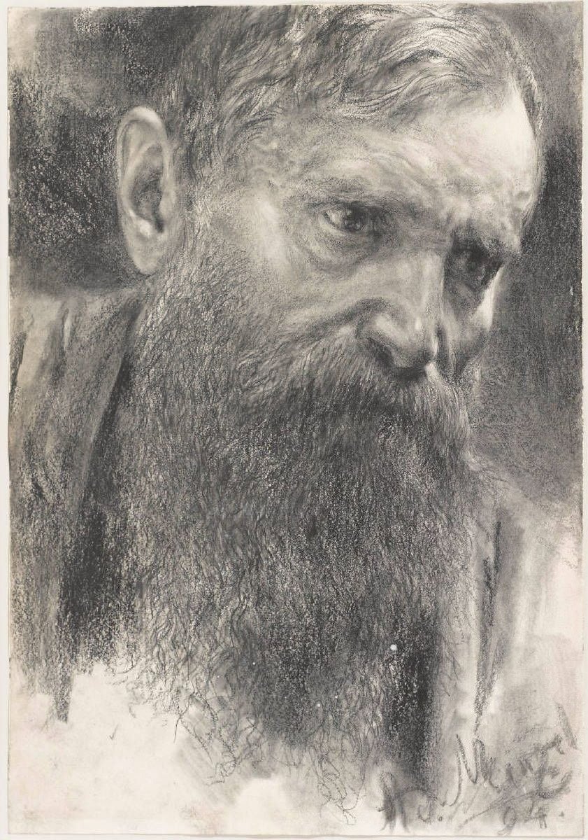 Head of a Man with Full Beard by Adolph Menzel