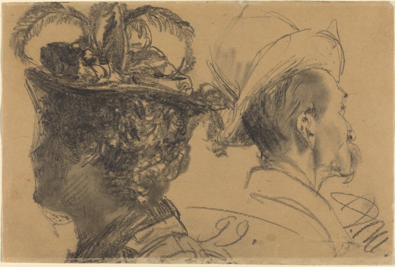 Heads of a Man and a Woman by Adolph Menzel