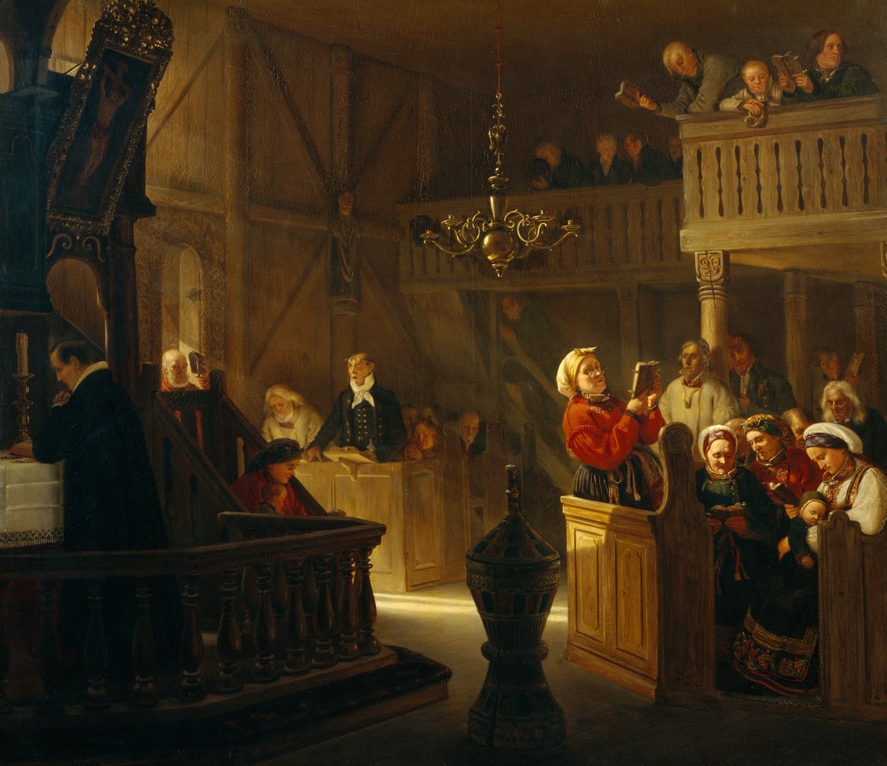 Service in a Norwegian Country Church by Adolph Tidemand
