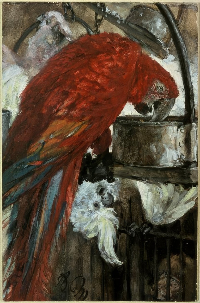 Macaw and Cockatoo by Adolph Menzel