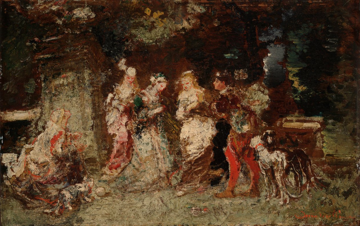 Garden Scene by Adolphe Joseph Thomas Monticelli