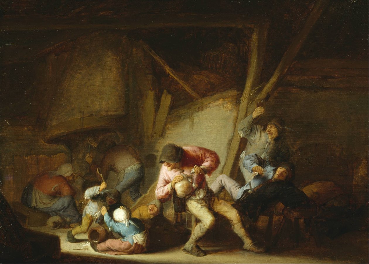 Interior with Drinking Figures and Crying Children by Adriaen Jansz. van Ostade