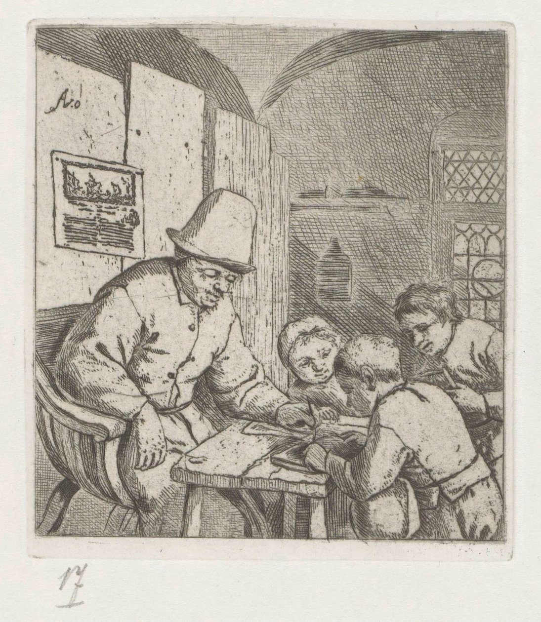 Schoolmaster with Three Students at Table by Adriaen van Ostade