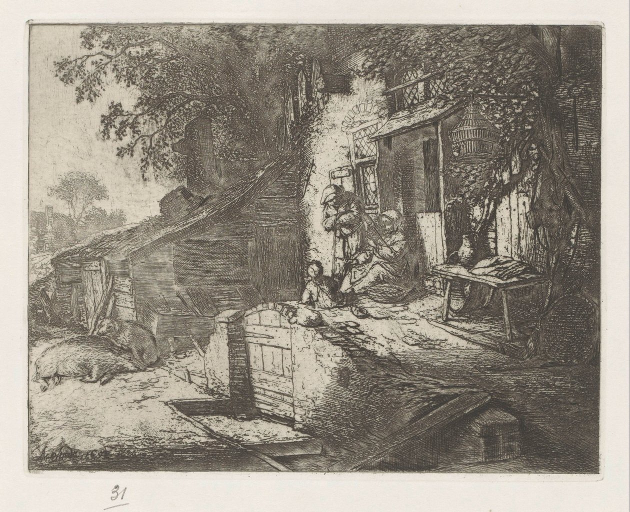 Spinning Woman in Front of a House by Adriaen van Ostade