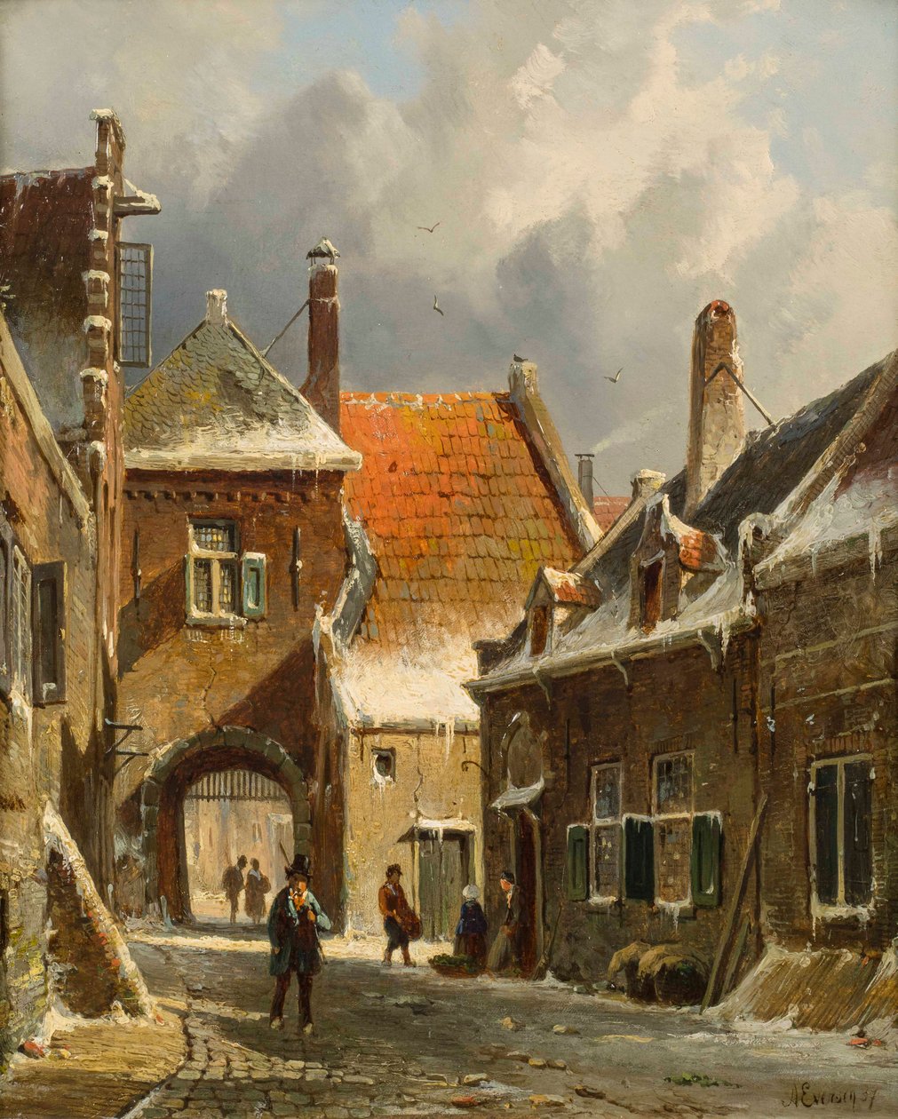 A Winter Street Scene by Adrianus Eversen