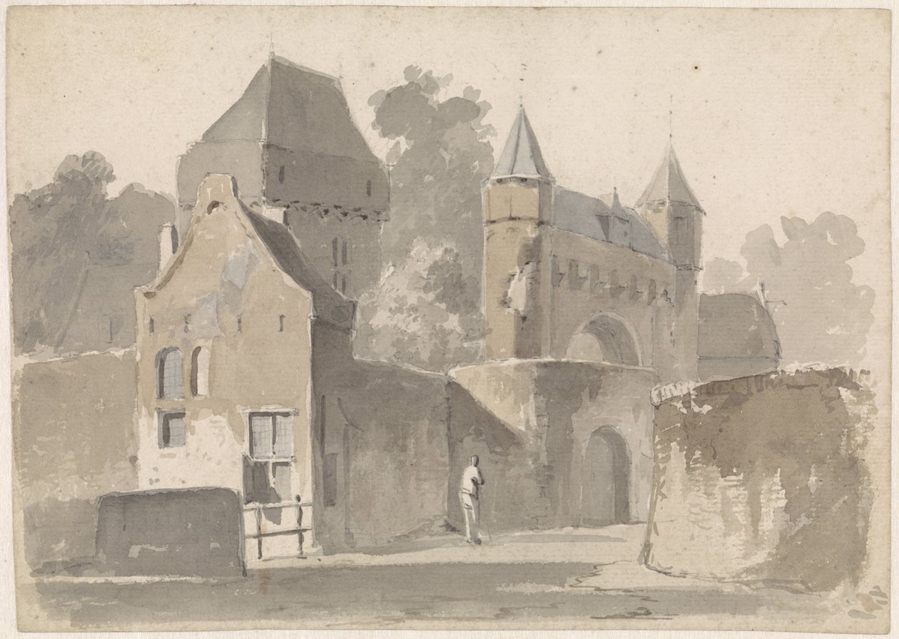 View of a City Gate by Adrianus Eversen