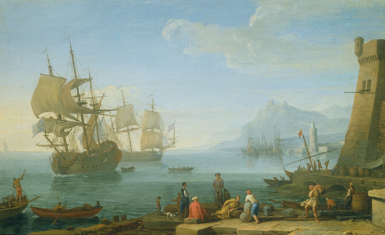 Mediterranean Harbour Scene by Adrien Manglard