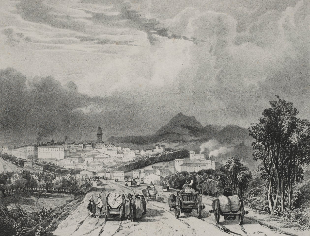 General View of Riom, Auvergne by Adrien Dauzats