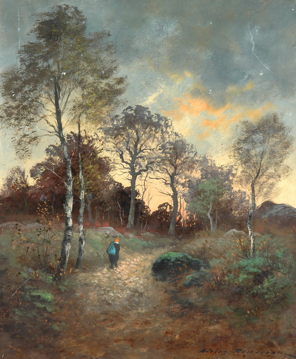 Figure Walking through a Woodland by Adrien Rousseau