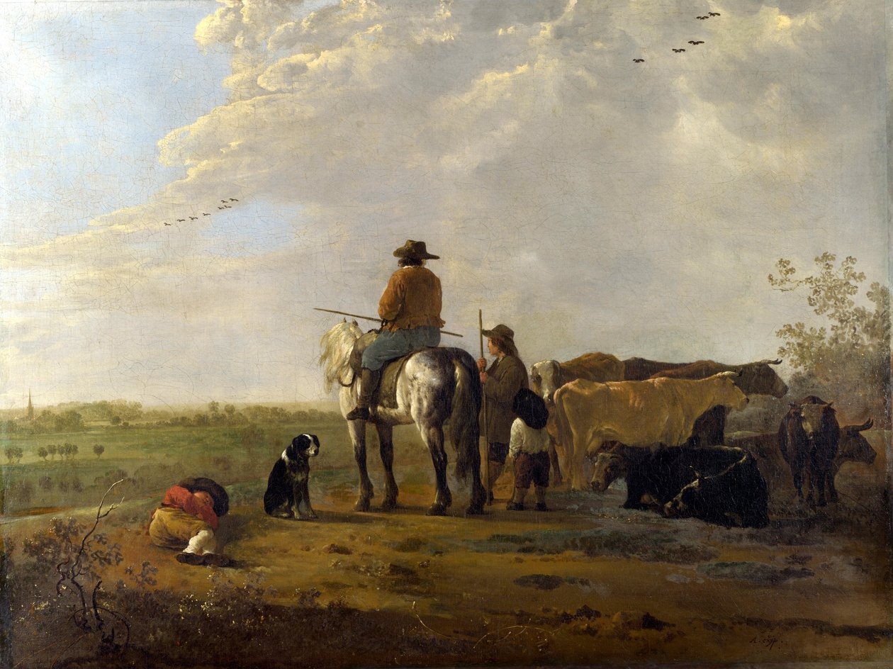 A Landscape with Horseman, Herders and Cattle by Aelbert Cuyp