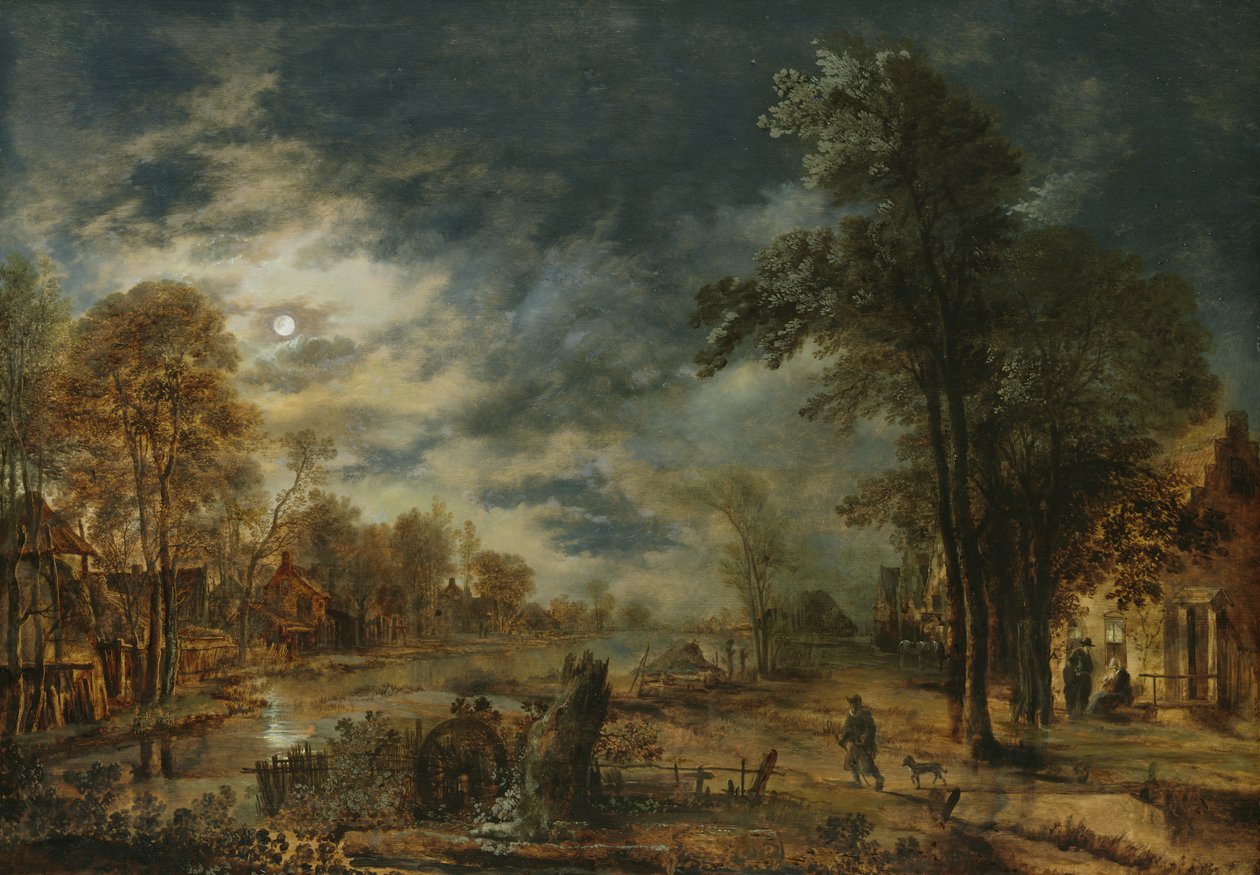 Moonlit Landscape with a Village by Aert van der Neer