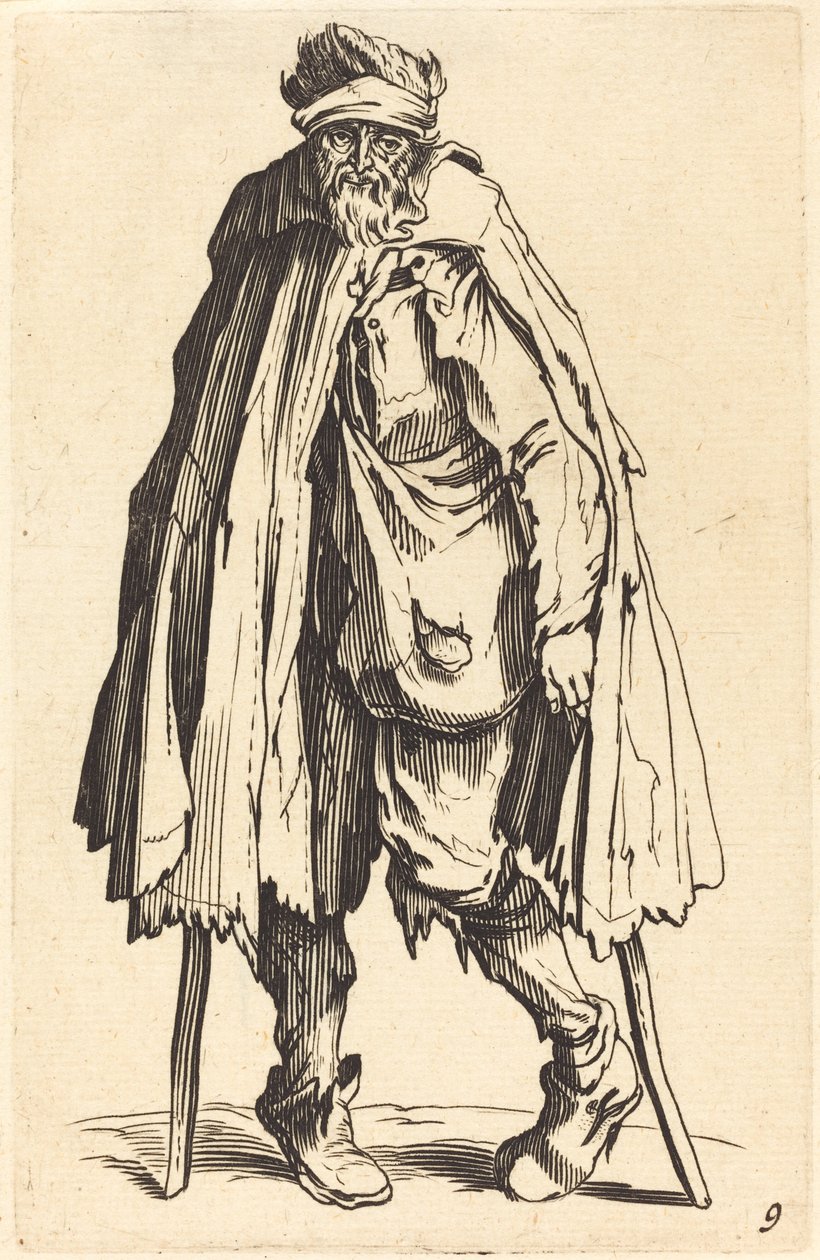 Beggar with Crutches and Sack by After Jacques Callot