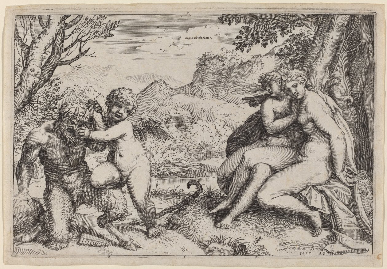 Pan Taming Eros by Agostino Carracci