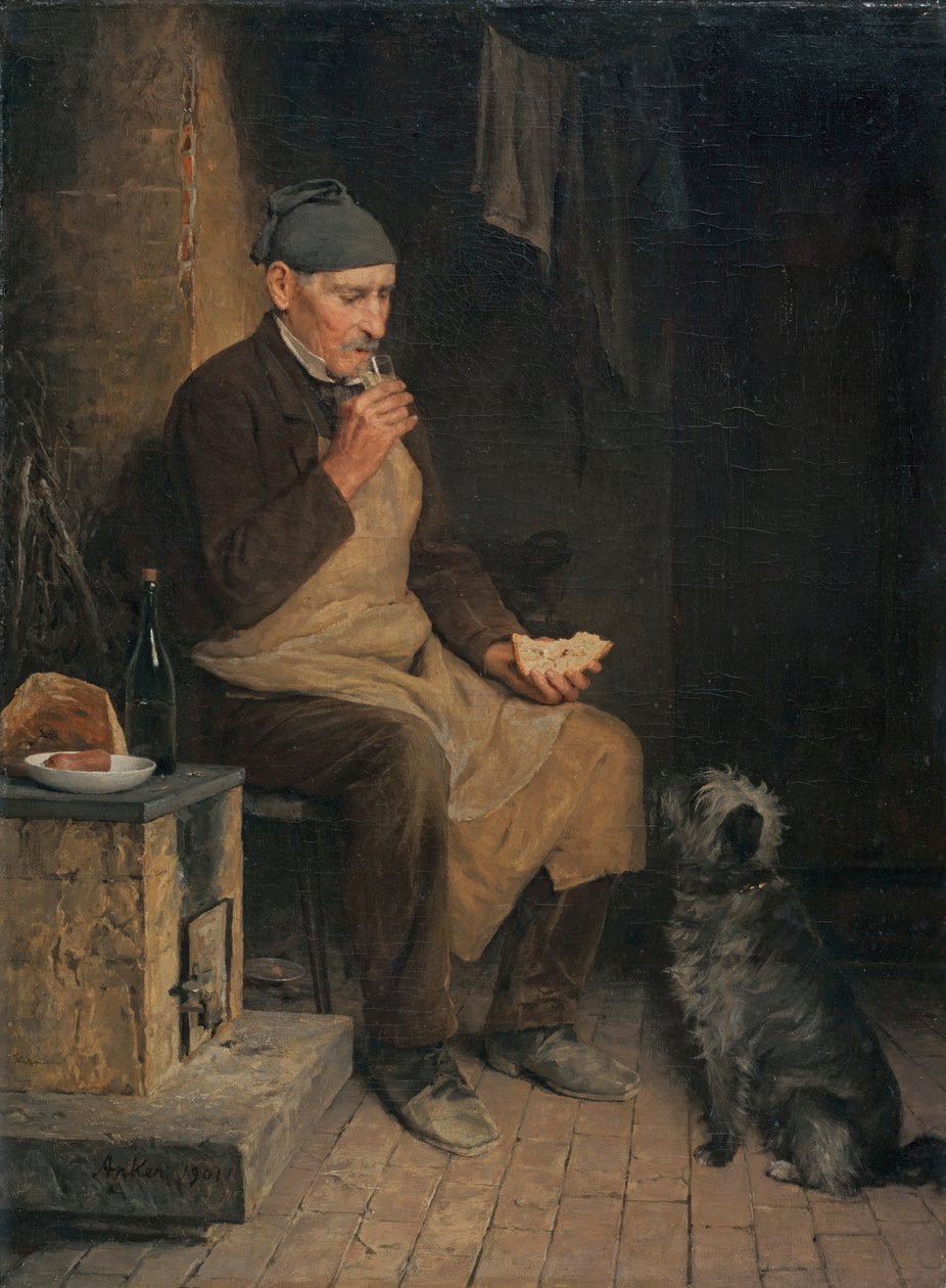 Old Man at Breakfast by Albert Anker