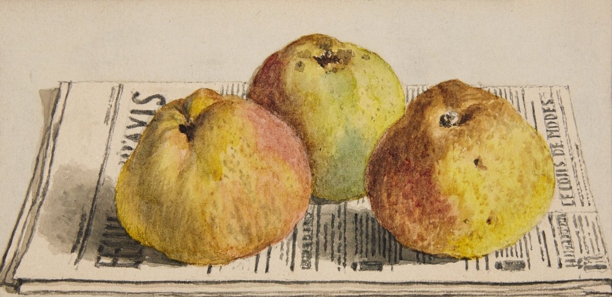 Still Life with Three Apples and Newspaper by Albert Anker