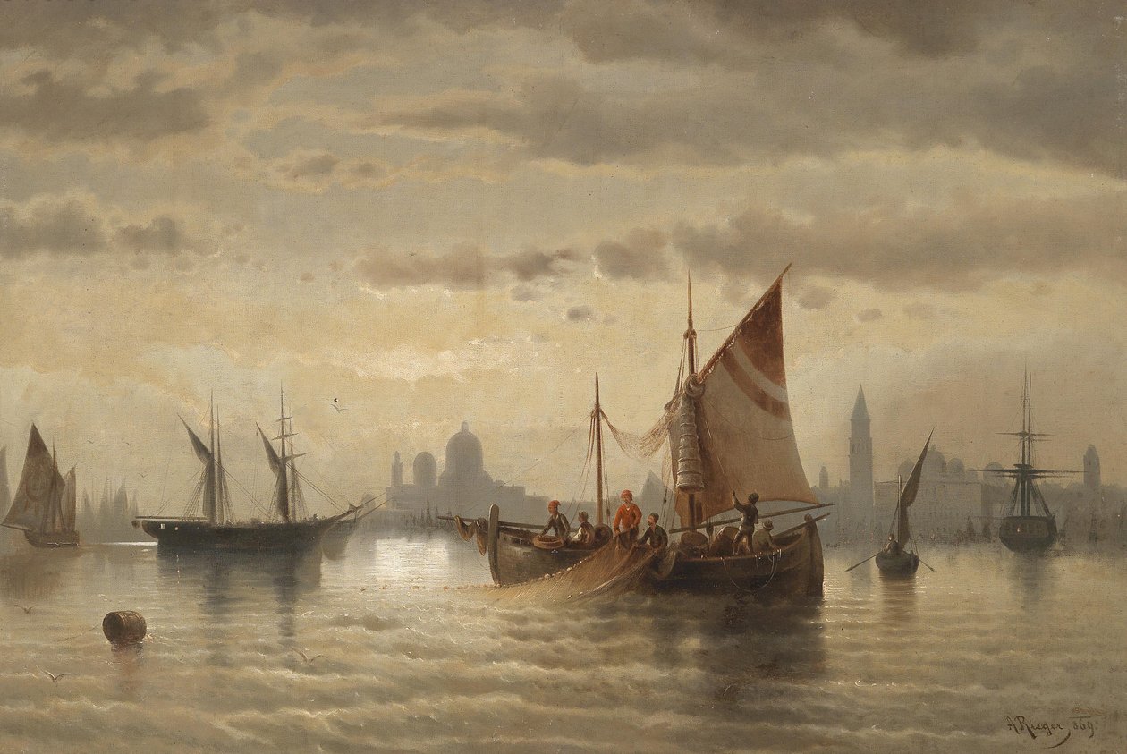 Sailing Ships in Front of Venice by Albert Rieger