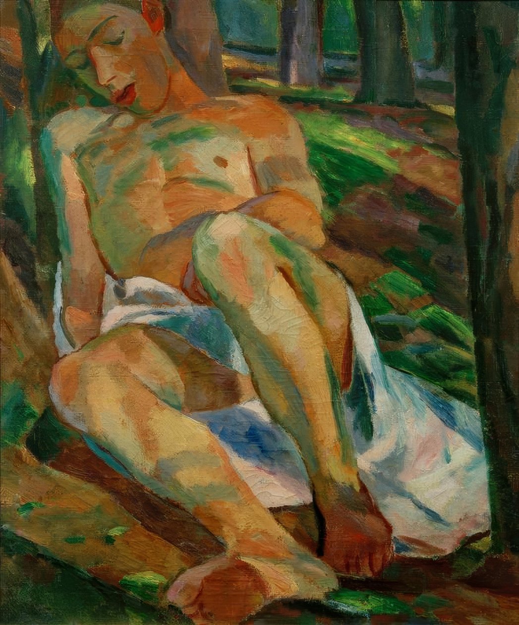 Sleeping Boy in the Forest (Reclining Male Nude) by Albert Weisgerber