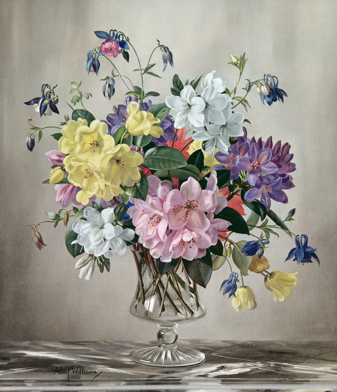 Rhododendrons, Azaleas and Columbine in a Glass Vase by Albert Williams