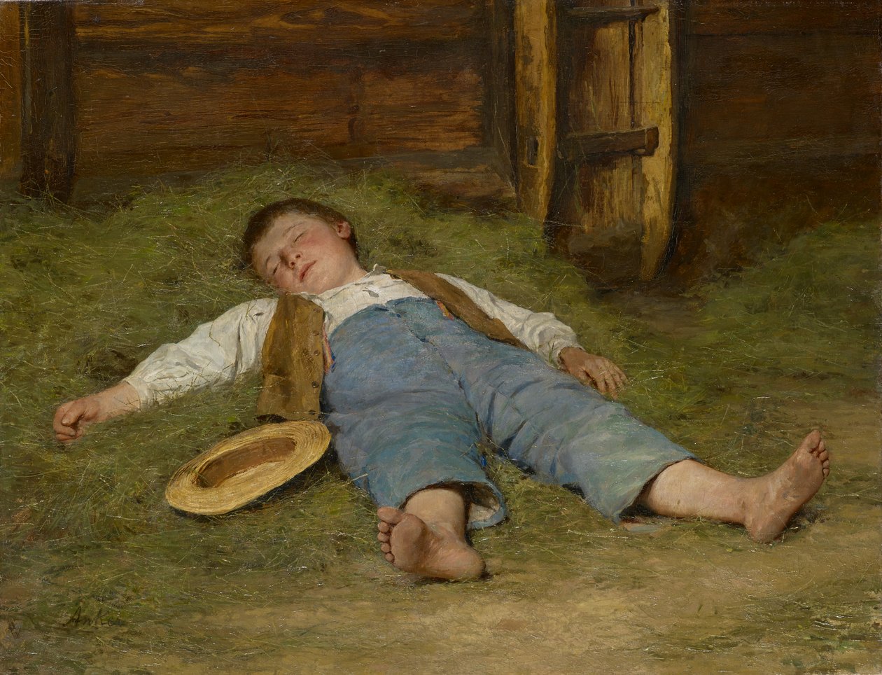 Boy Asleep in the Hay by Albert Anker