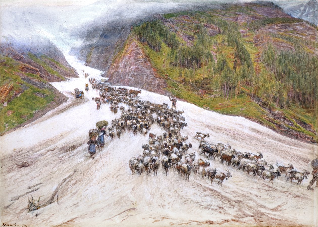 The Goat-Herd in the Swiss Alps by Albert Goodwin