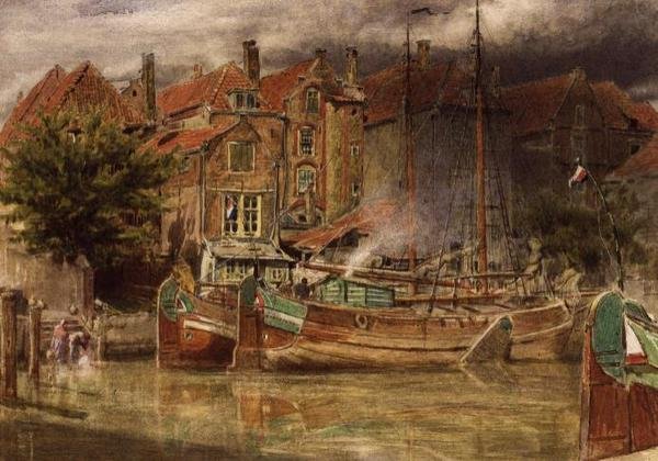 View on the Canal, Dort by Albert Goodwin