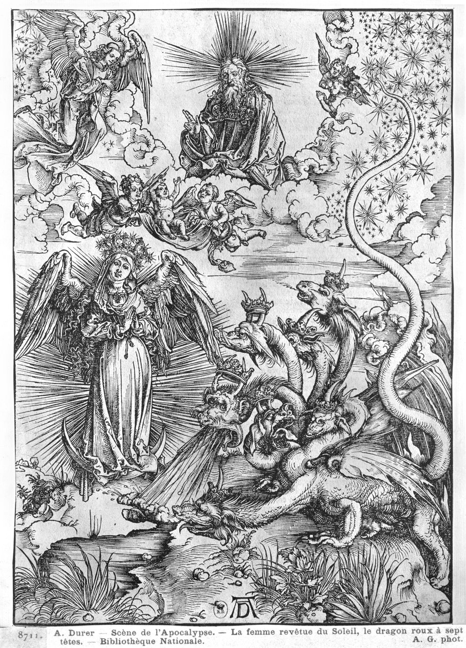 Scene from the Apocalypse, The Woman Clothed with the Sun and the Seven-Headed Dragon by Albrecht Dürer