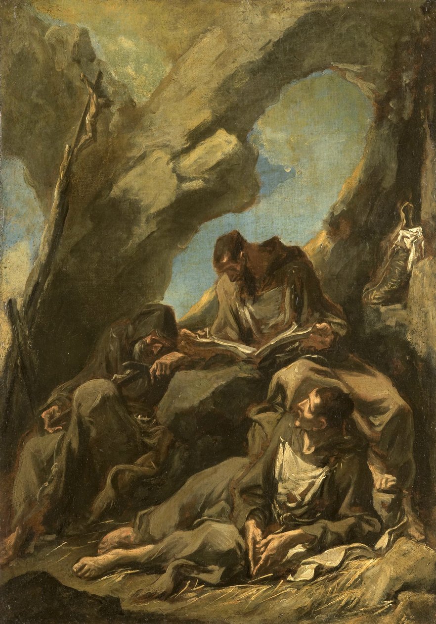 Three Capuchin Monks Meditating in Prayer by Alessandro Magnasco