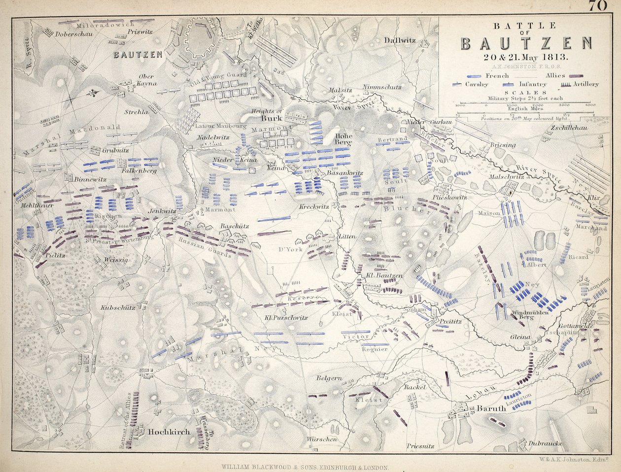 Map of the Battle of Bautzen, published by William Blackwood and Sons, Edinburgh and London, 1848 by Alexander Keith Johnston