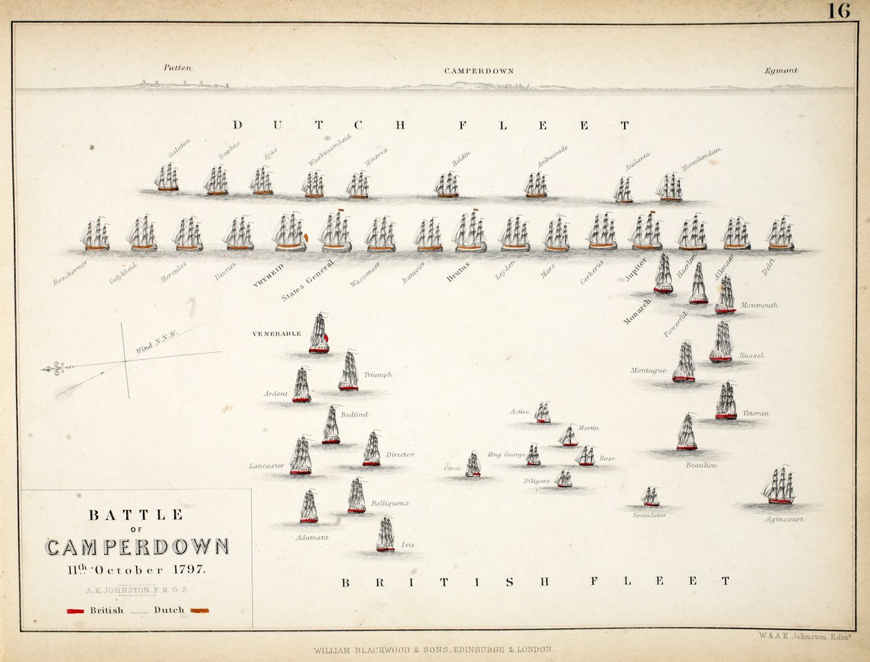 Map of the Battle of Camperdown, published by William Blackwood and Sons, Edinburgh and London, 1848 by Alexander Keith Johnston