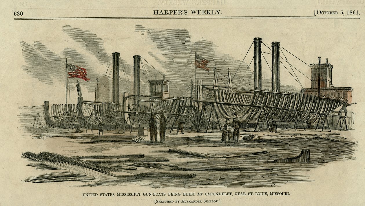 United States Mississippi Gun-Boats Being Built at Carondelet, Near St. Louis, Missouri by Alexander Simplot