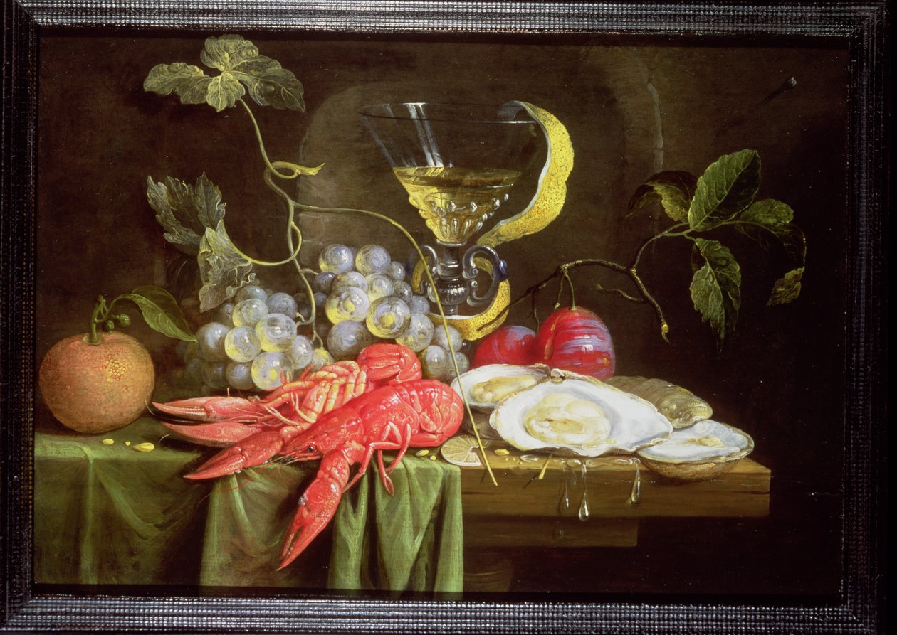 Still life with lobster, oysters and fruit by Alexander Coosemans