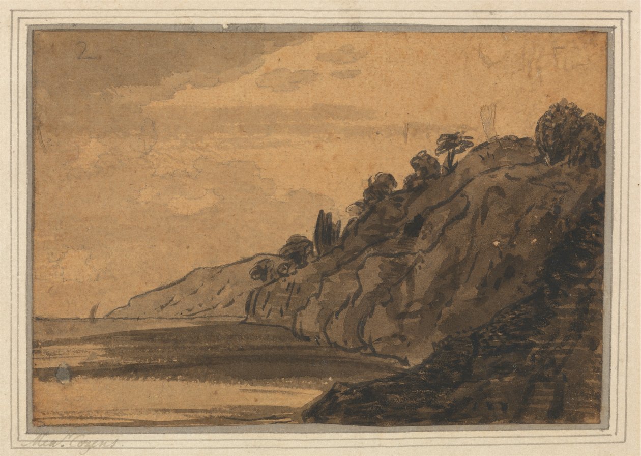 Coastal Scene with Wooded Cliff by Alexander Cozens