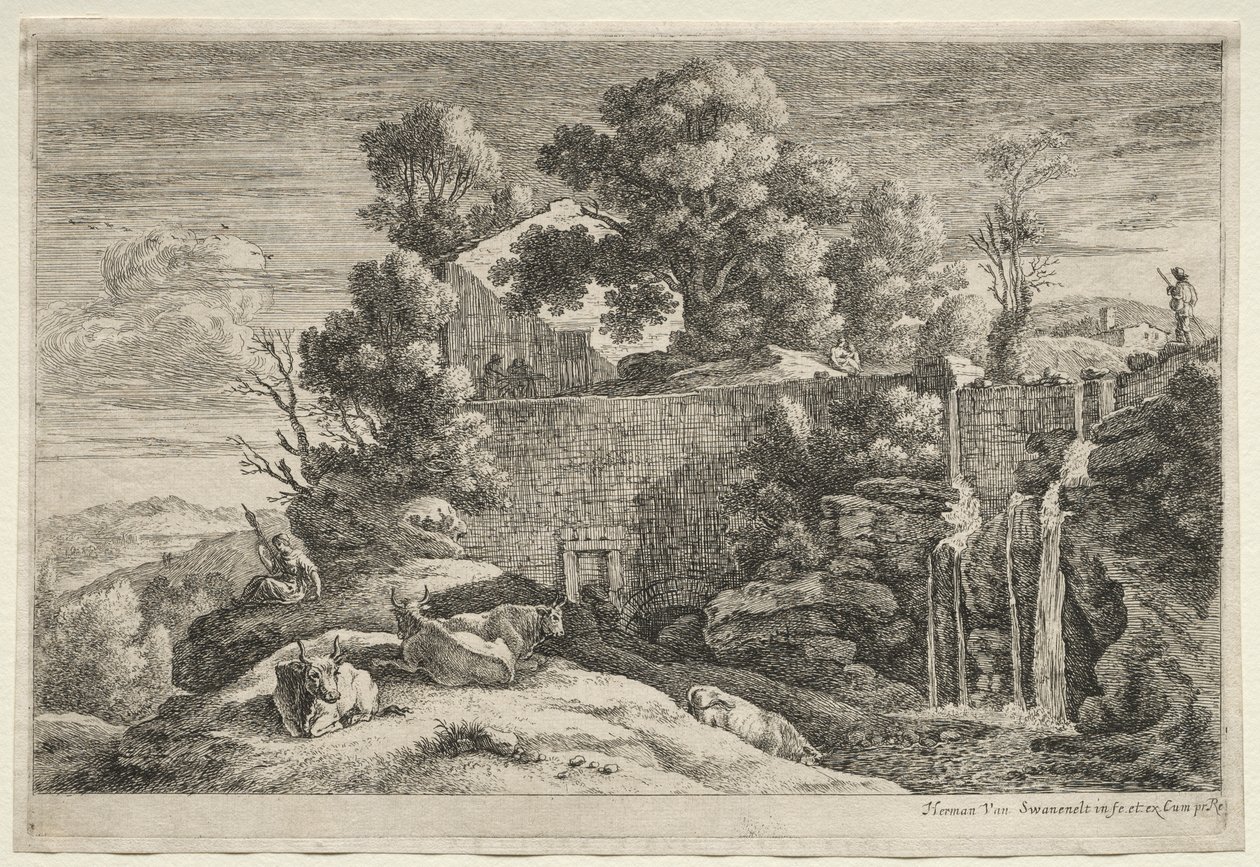 Landscape with a Woman Spinning by Alexander Jackson Davis
