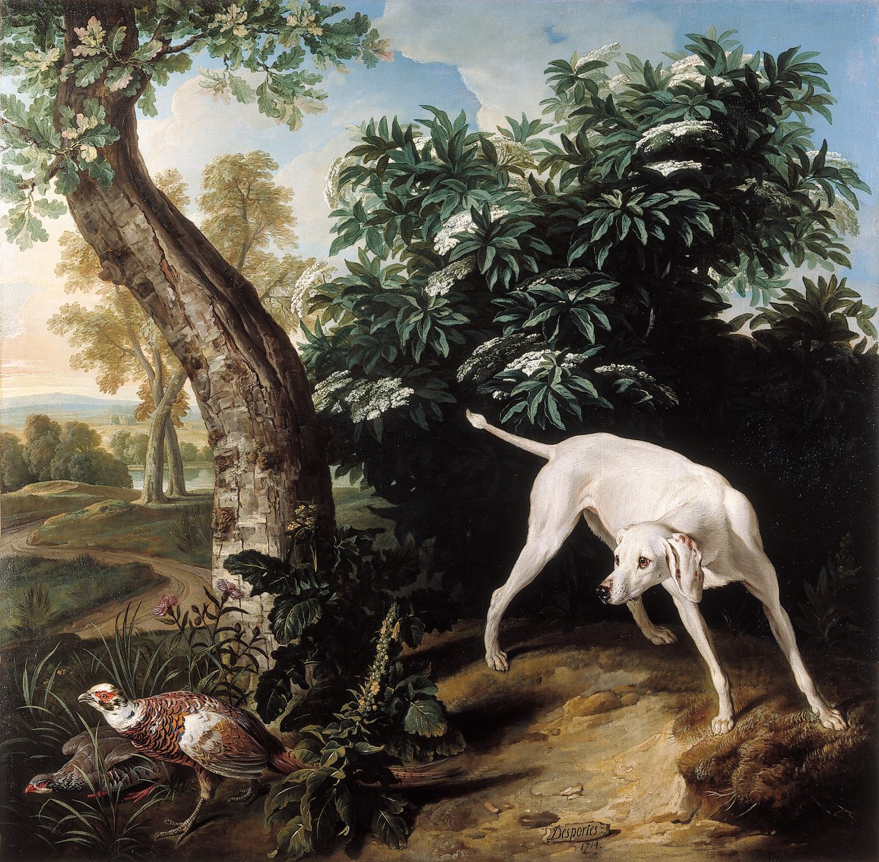 White Dog in Front of an Elderberry Bush by Alexandre Francois Desportes