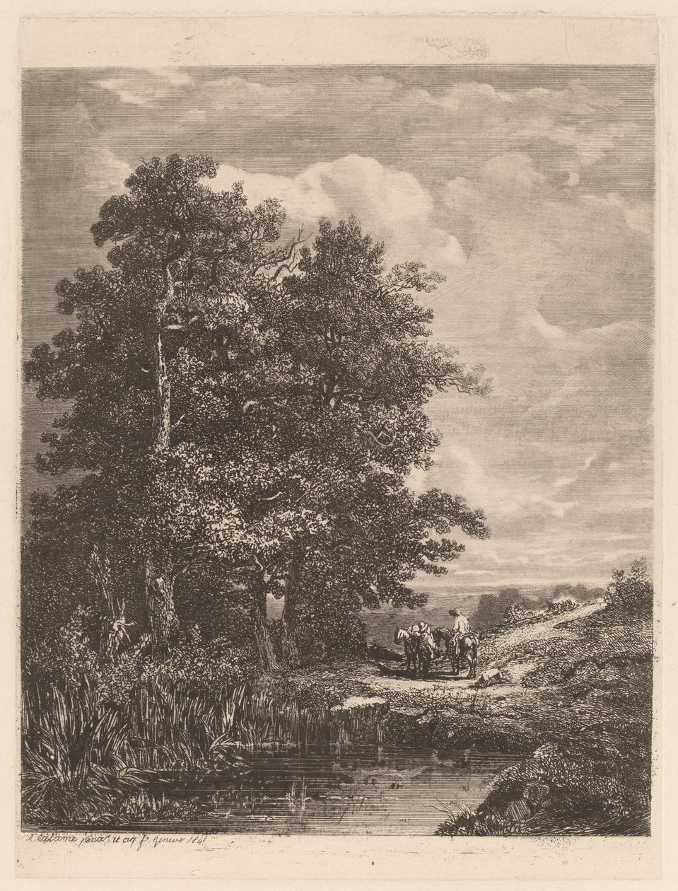 Riders by a Pond by Alexandre Calame