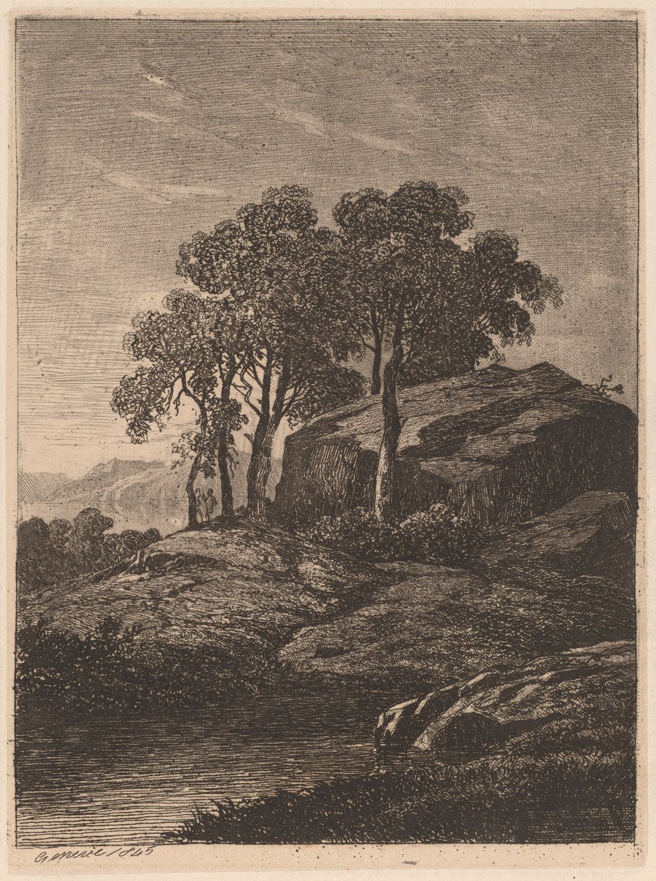 Trees by a Rock by Alexandre Calame
