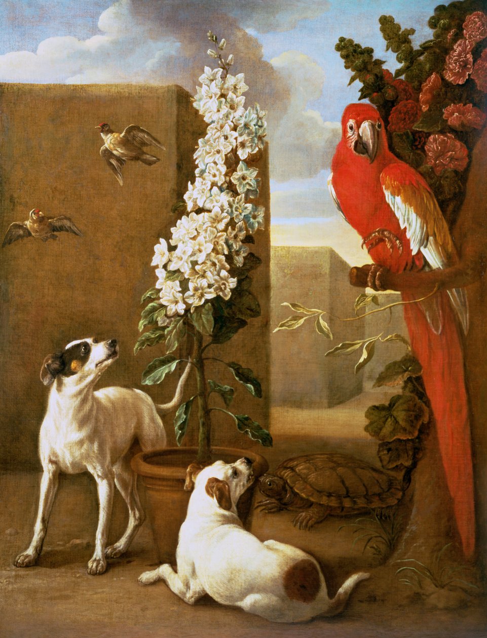 Parrot with Dogs by Alexandre Francois Desportes