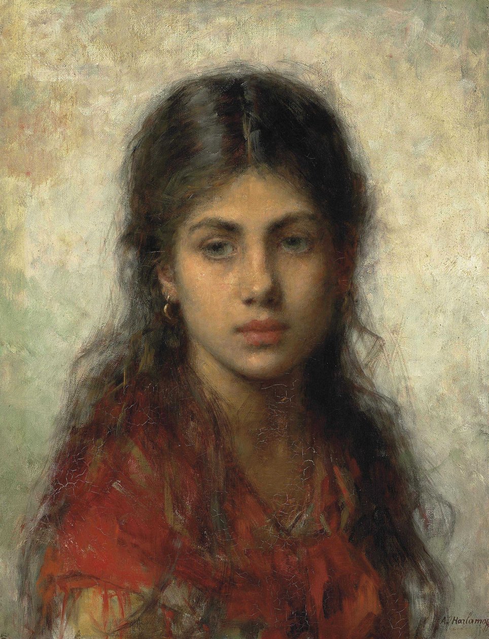 Girl with a Red Shawl by Alexei Harlamov