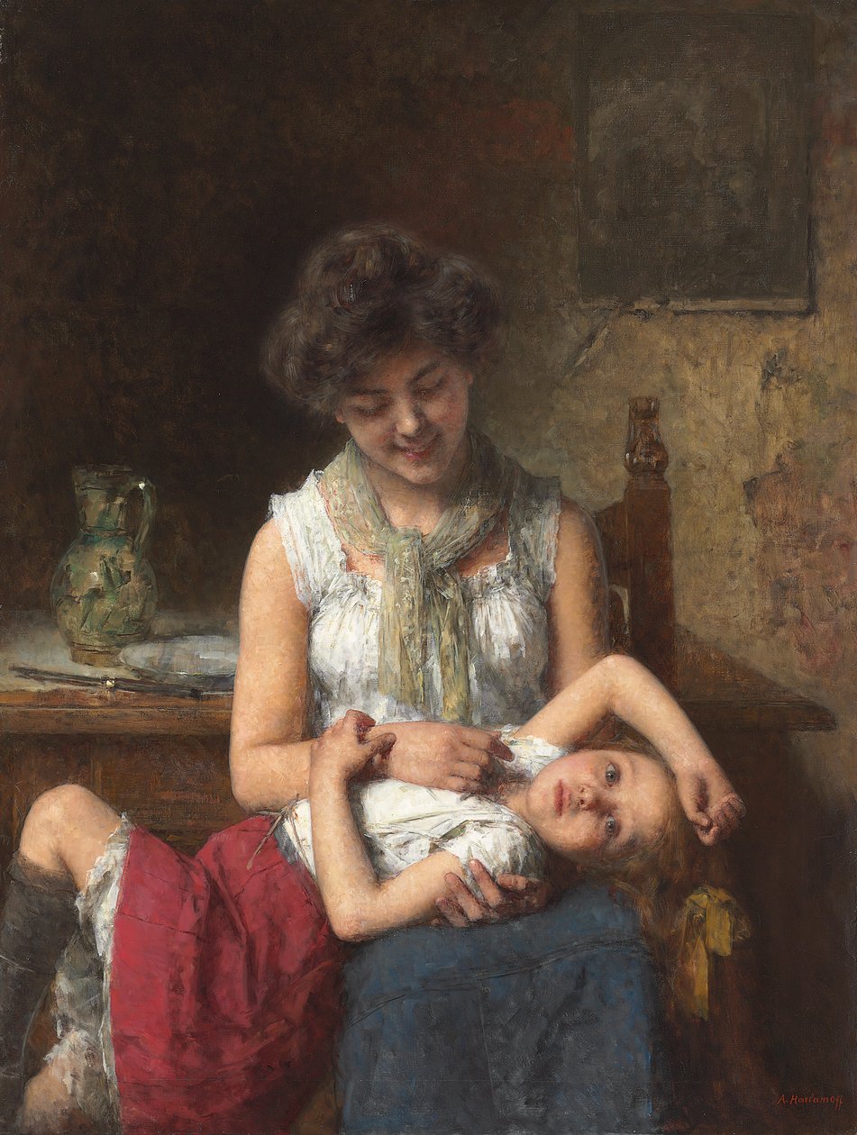 Moody Girl, c.1900 by Alexei Alexevich Harlamoff