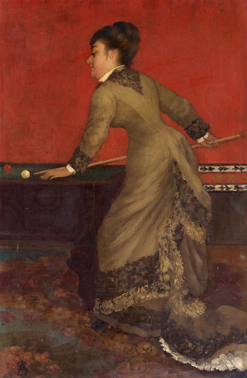 Elegant Woman at the Billiard Table by Alfred Emile Stevens