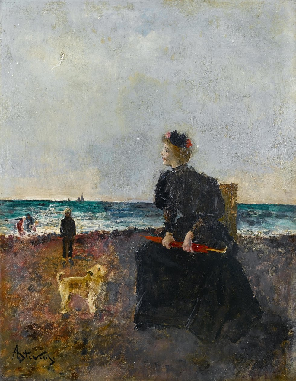 Woman Sitting on the Beach by Alfred Emile Stevens