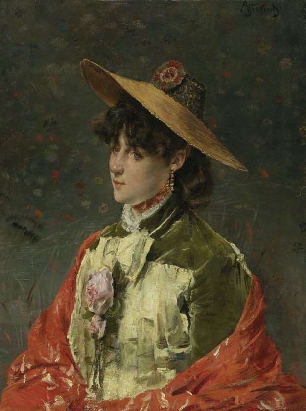 Woman with Straw Hat by Alfred Emile Stevens