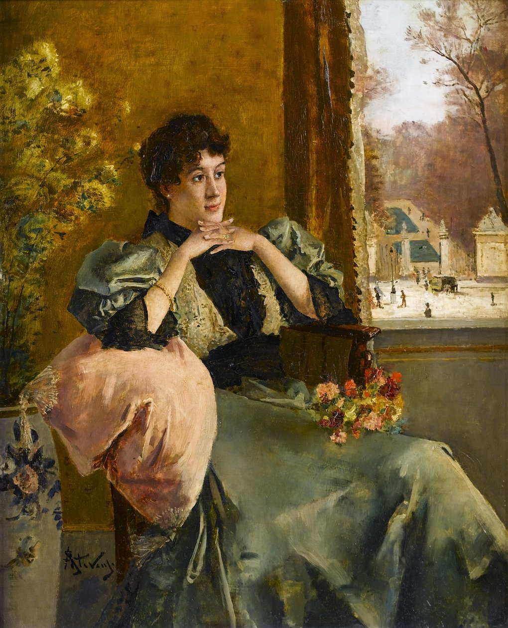 Pensive Woman by a Window by Alfred Emile Stevens