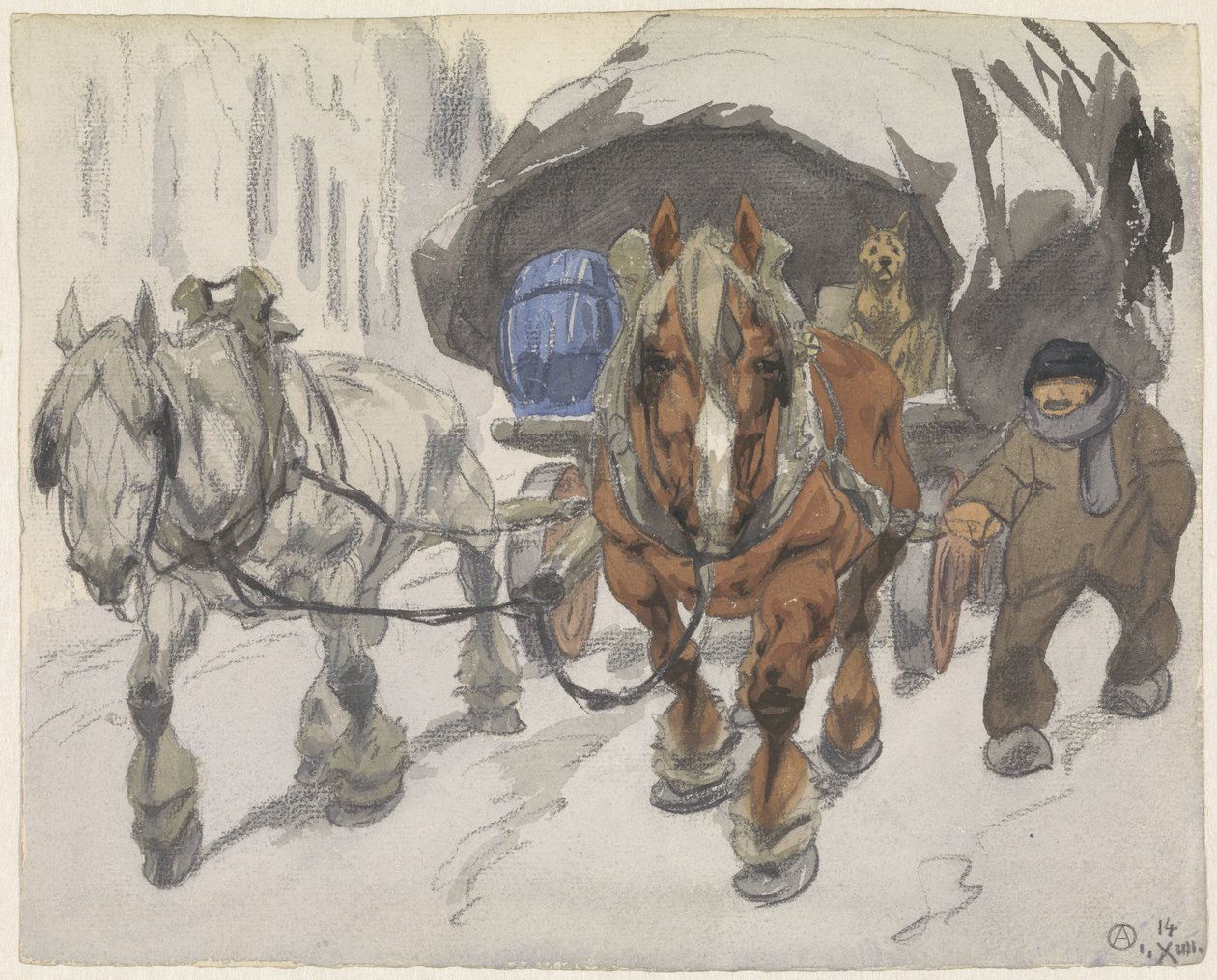 Farm Wagon with Two Horses by Alfred Ost